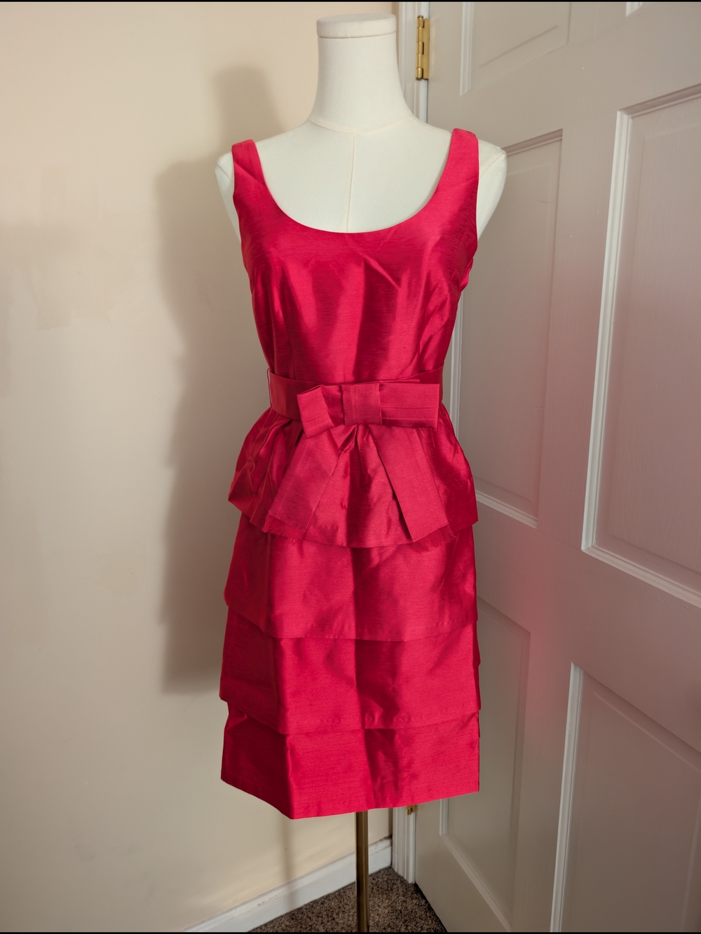 NWT Prosperina Gold Label Hot Pink Tiered Bow Mini Dress XS